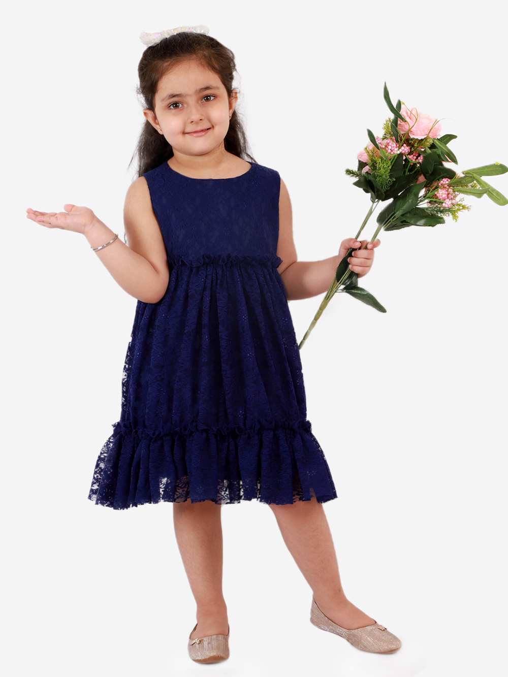 Elegant Blue Sleeveless Pleated Net Party Dress