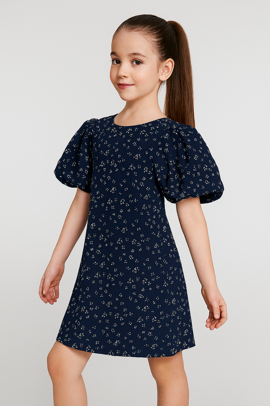 Chic Navy Puffed Sleeves Dress