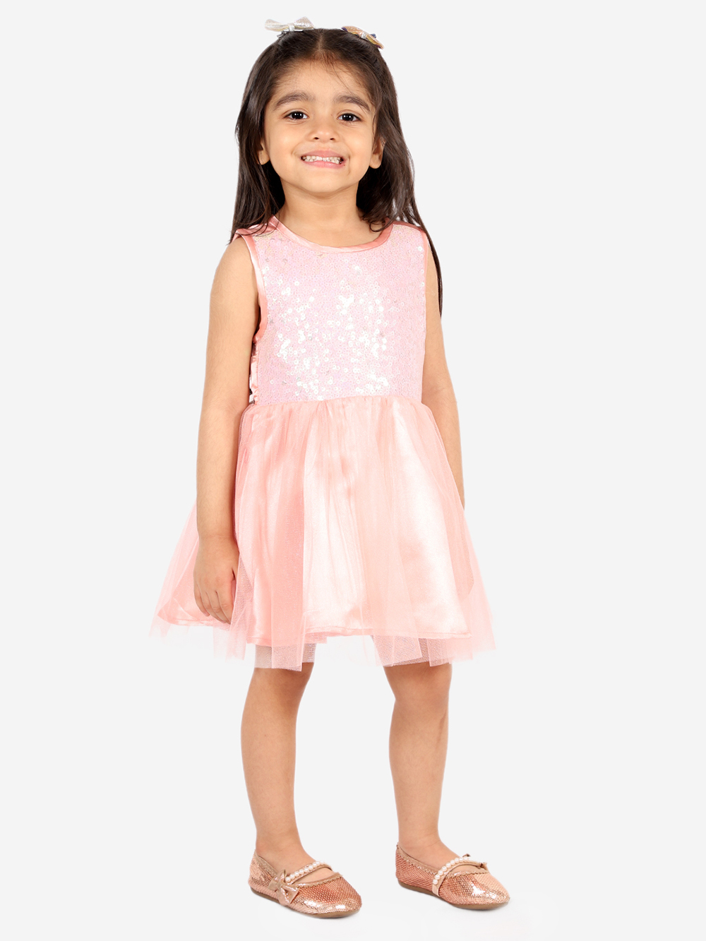 Stunning Peach Sequin Flare Dress