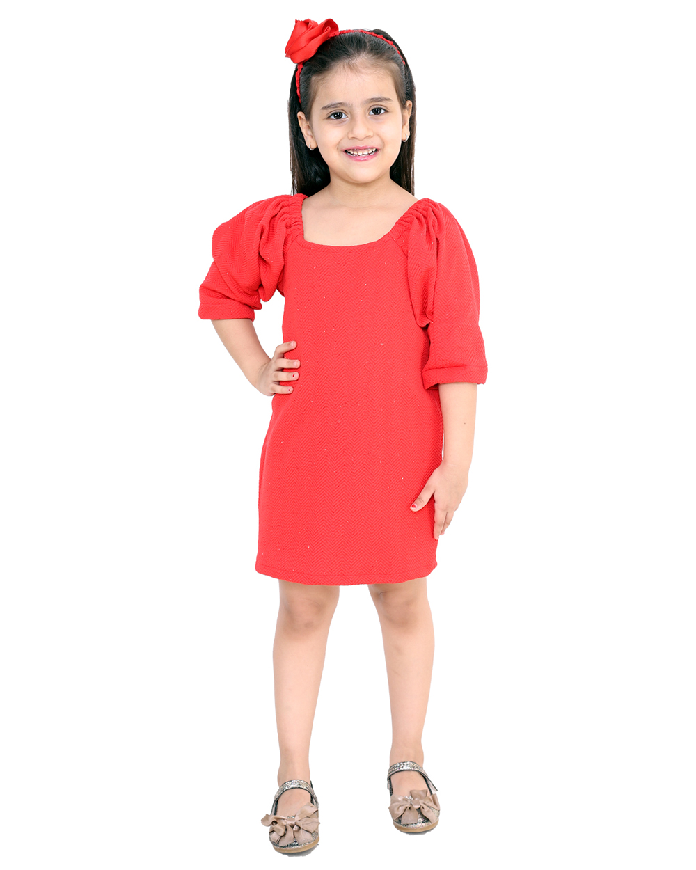 Bold Red Martini Black Bodycon Dress with Puff Sleeves