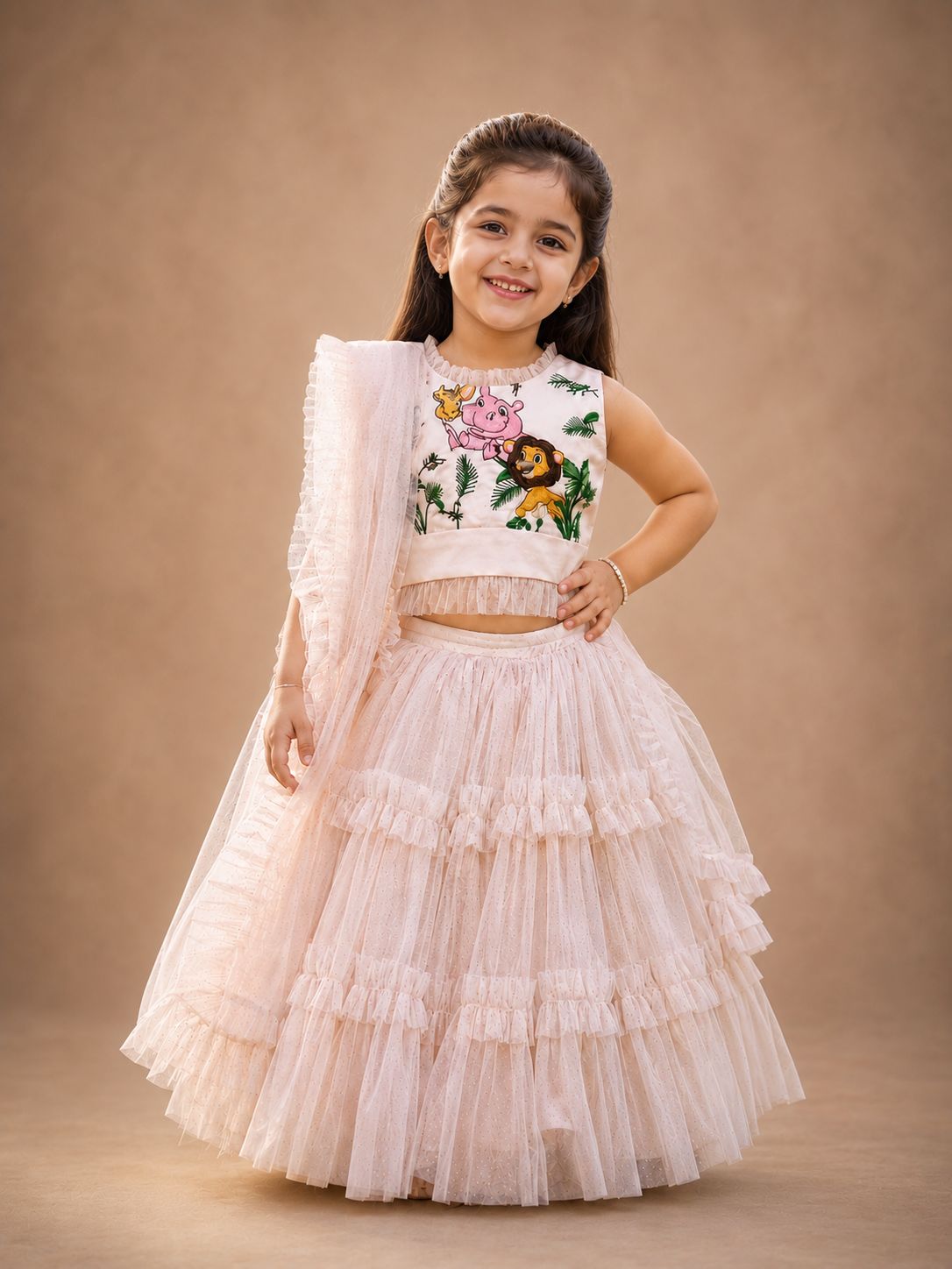 Girls Printed Net Ready to Wear Lehenga & Blouse With Dupatta