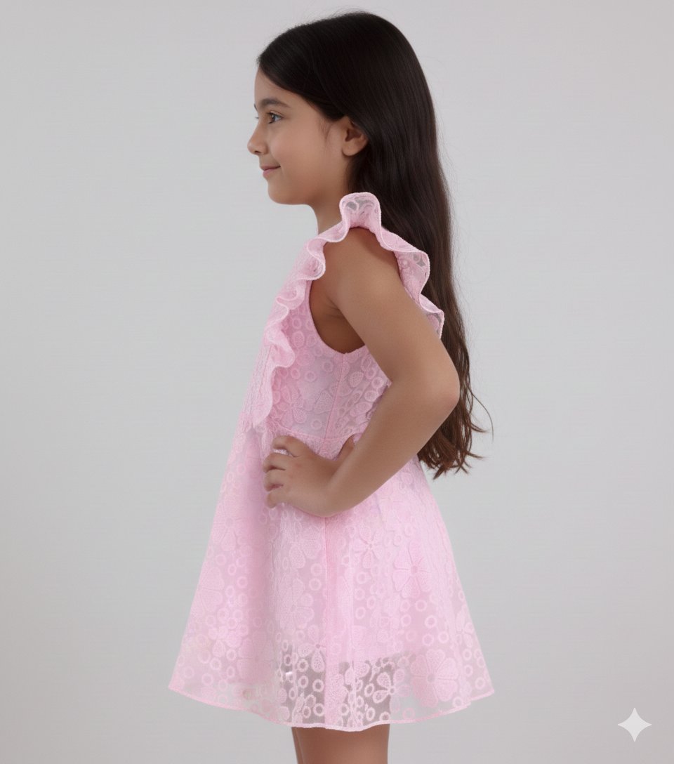 Charming Pink Embroidered Organza Dress view 3