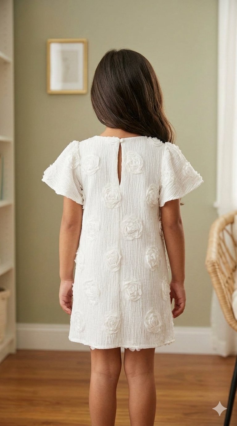 Ivory Bloom Textured Floral Appliqué Girls Dress view 2