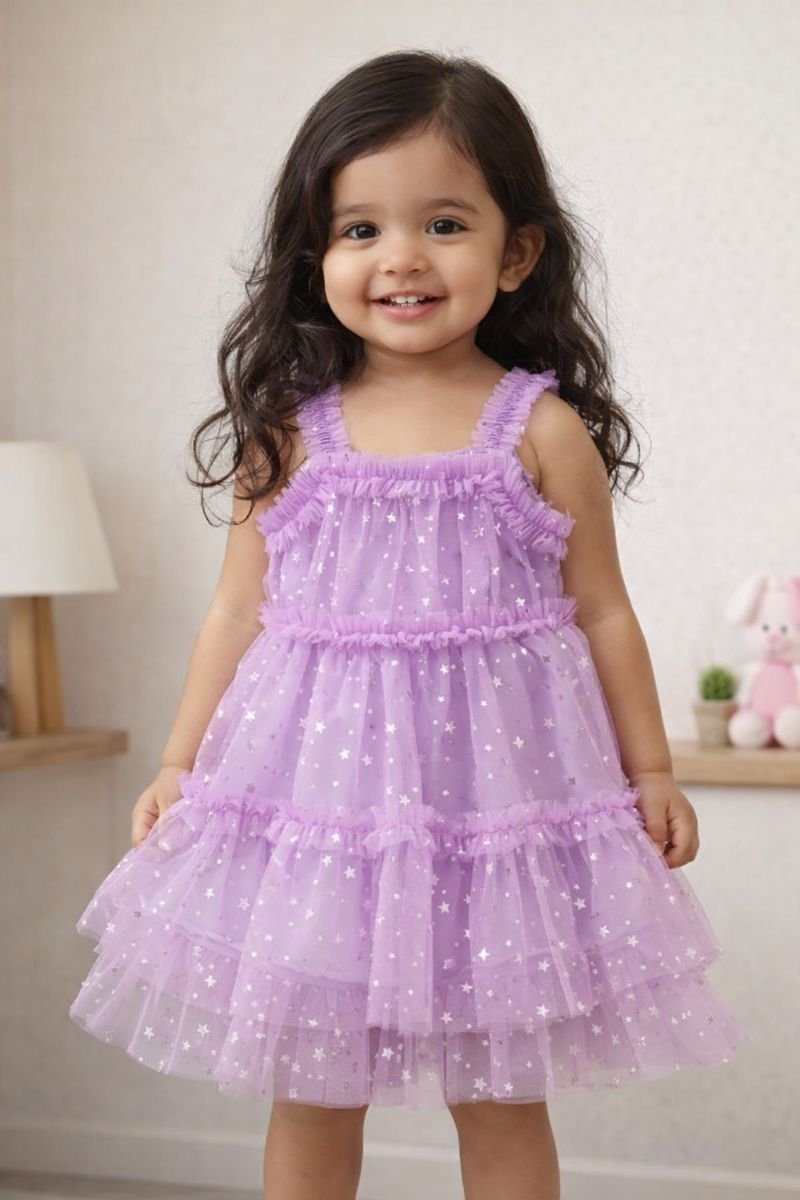 Lilac Sparkle Ruffle Party Dress