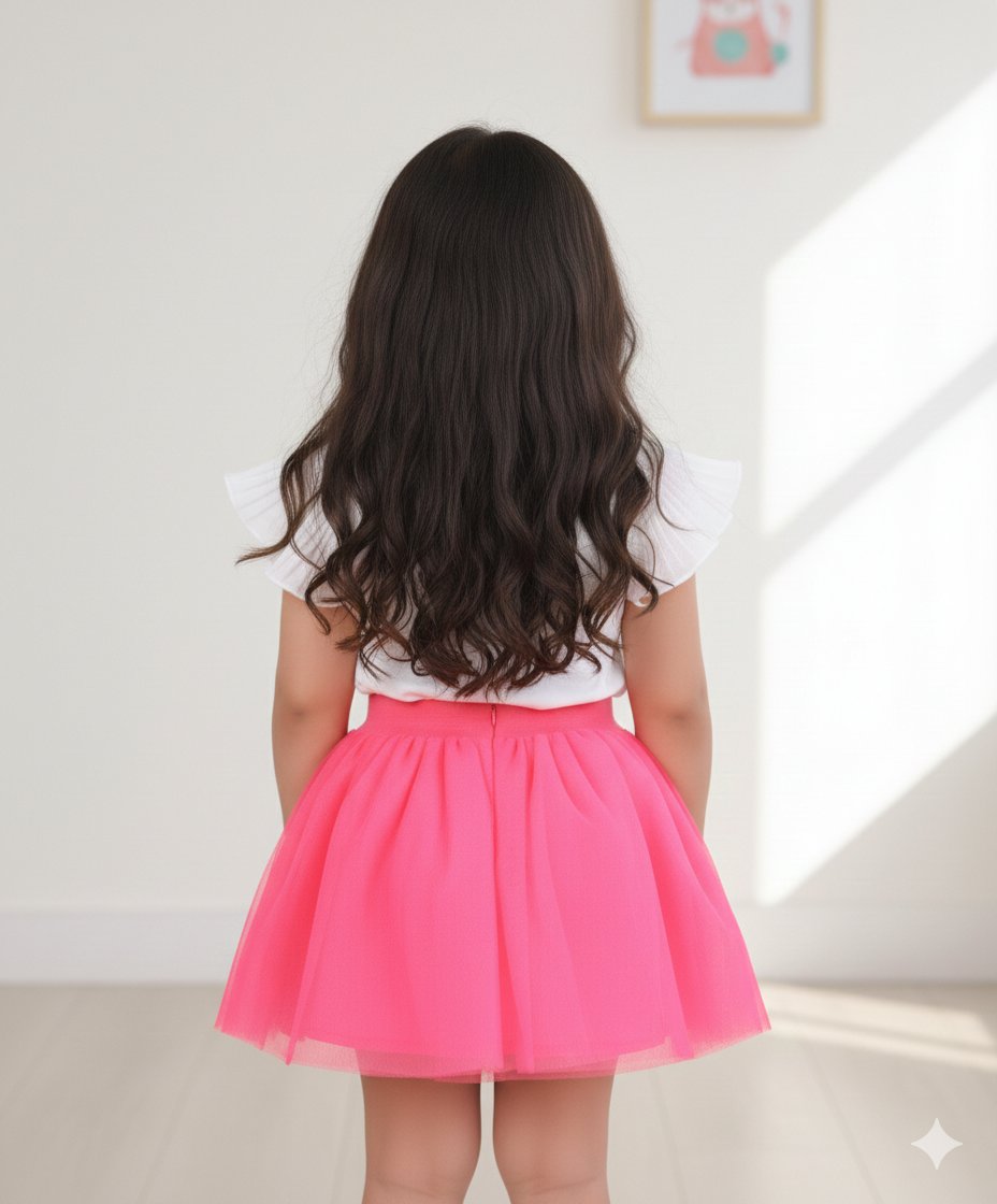 Stylish Pink Net Tuil Star Foiling Skirt view 3