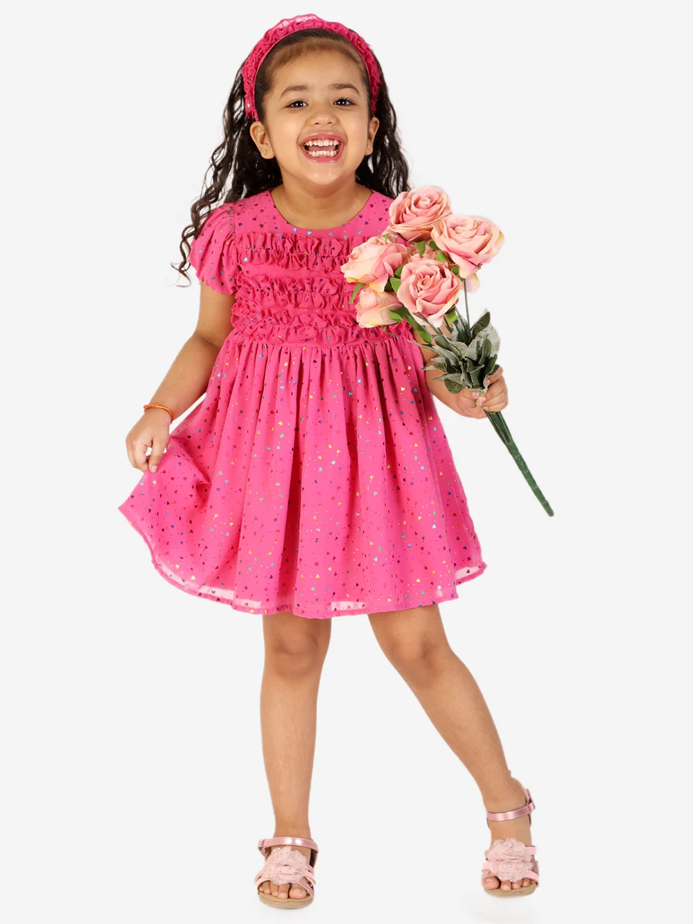 Radiant Magenta Rainbow Hearts Baby Party Dress
