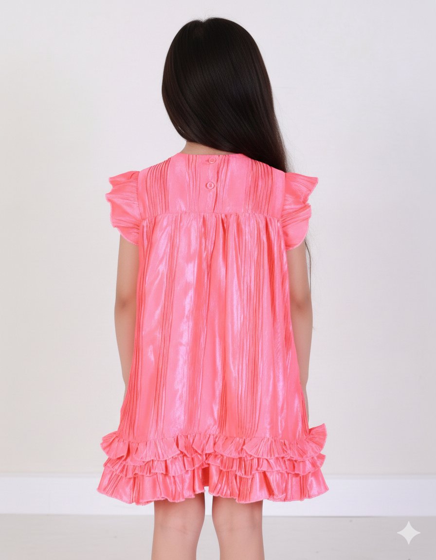 Vibrant Orange Pleated Dress for Girls view 2