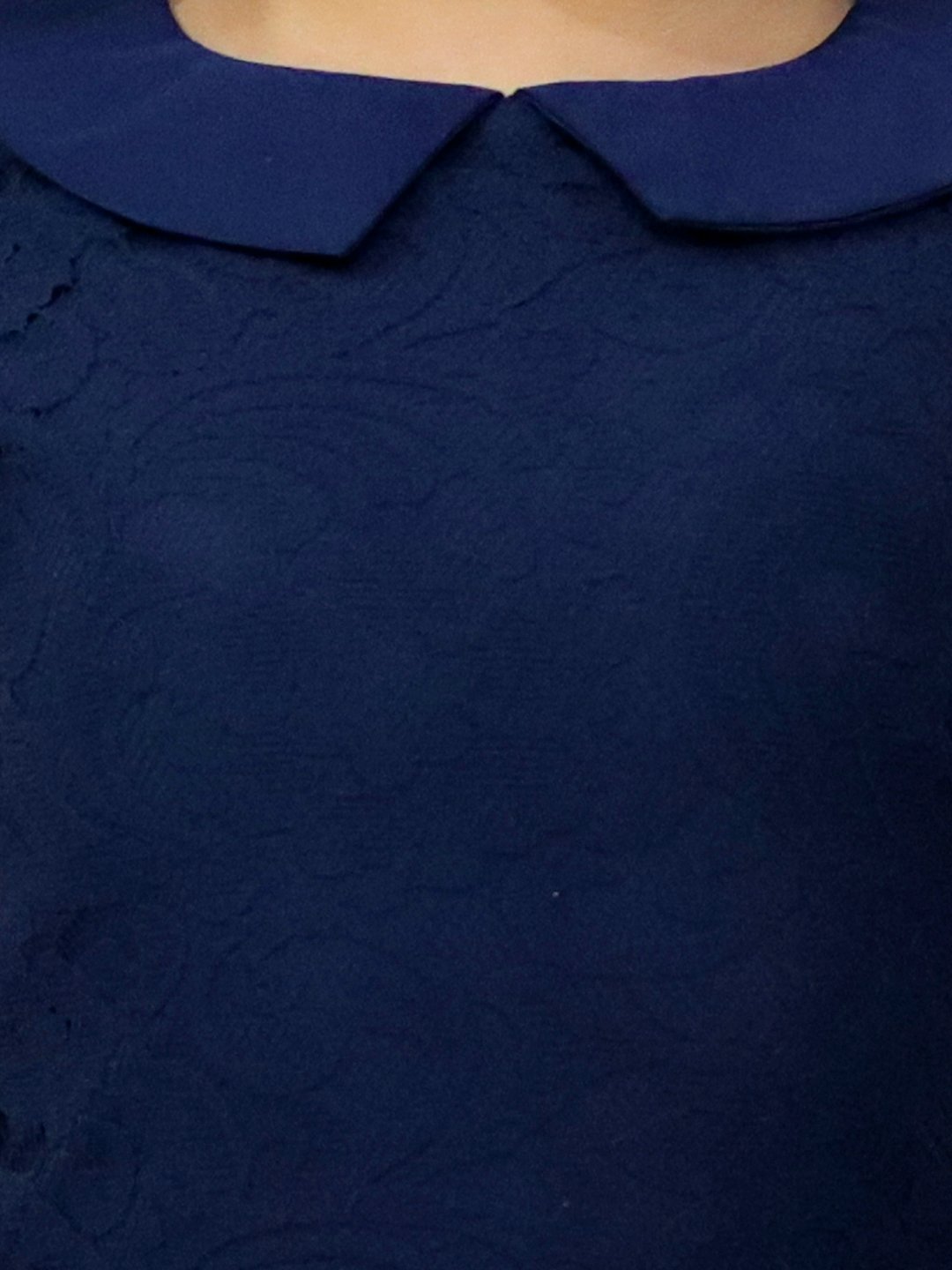 Half Sleeves Knee Length A-Line Design Net Dress With Peterpan Collar Navy view 3