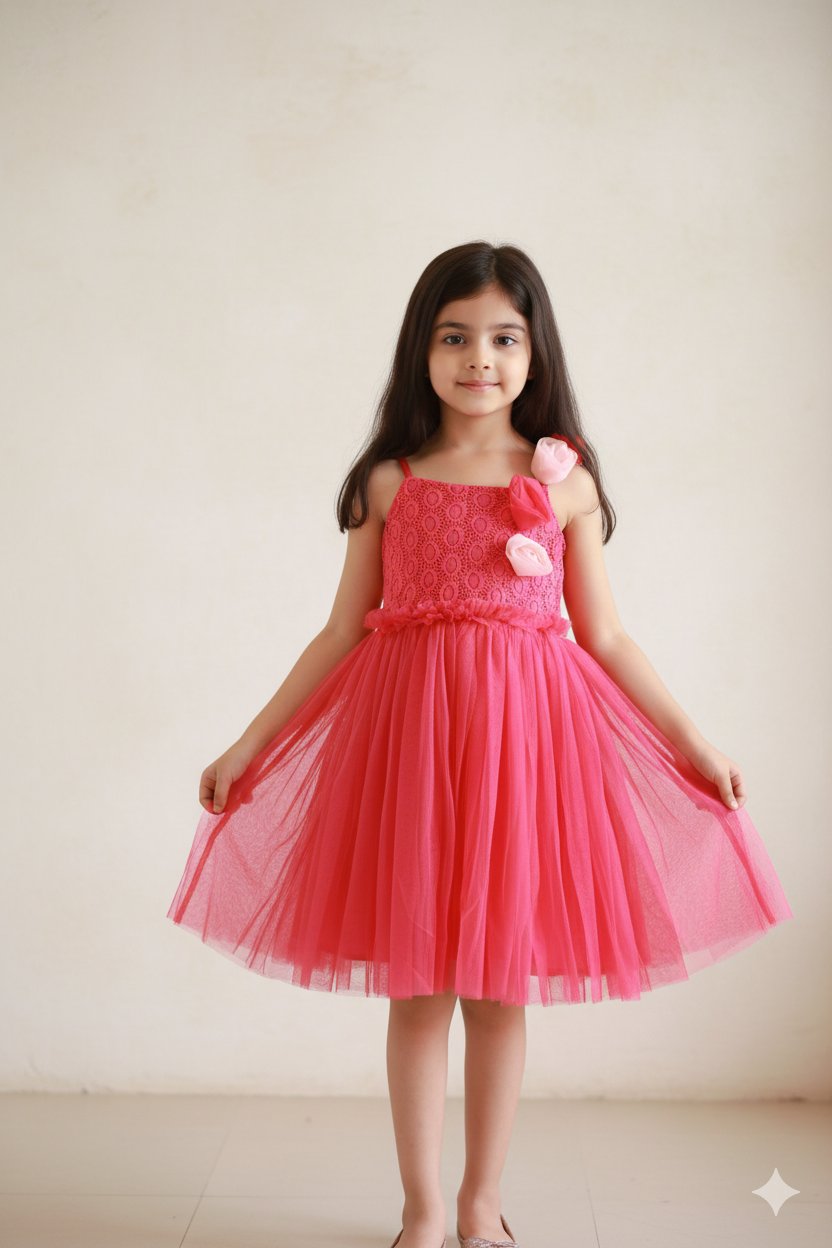 Fuchsia Elegance: Strappy Corsages Fit and Flare Dress