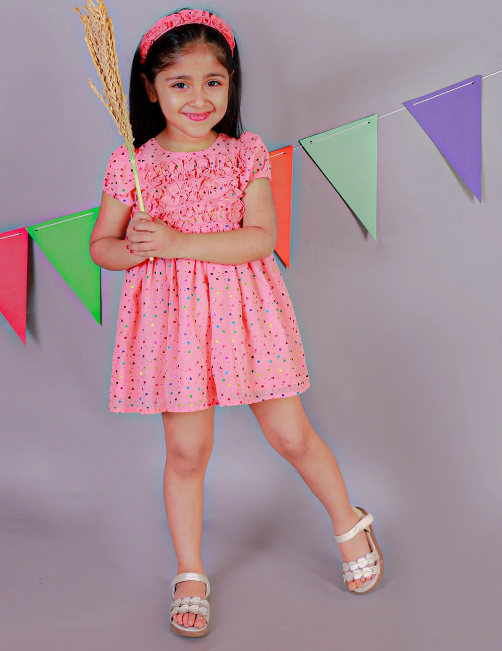 Radiant Peach Rainbow Hearts Dress view 3