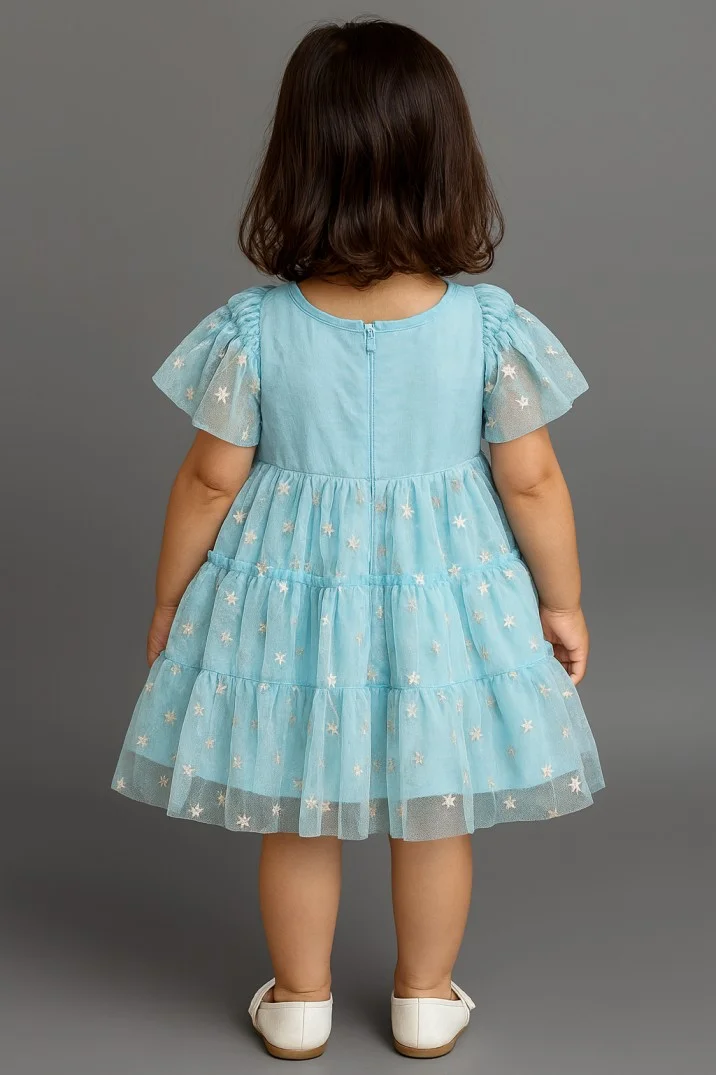 Kidsdew Shorts Sleeves Star Net Flared Dress view 3