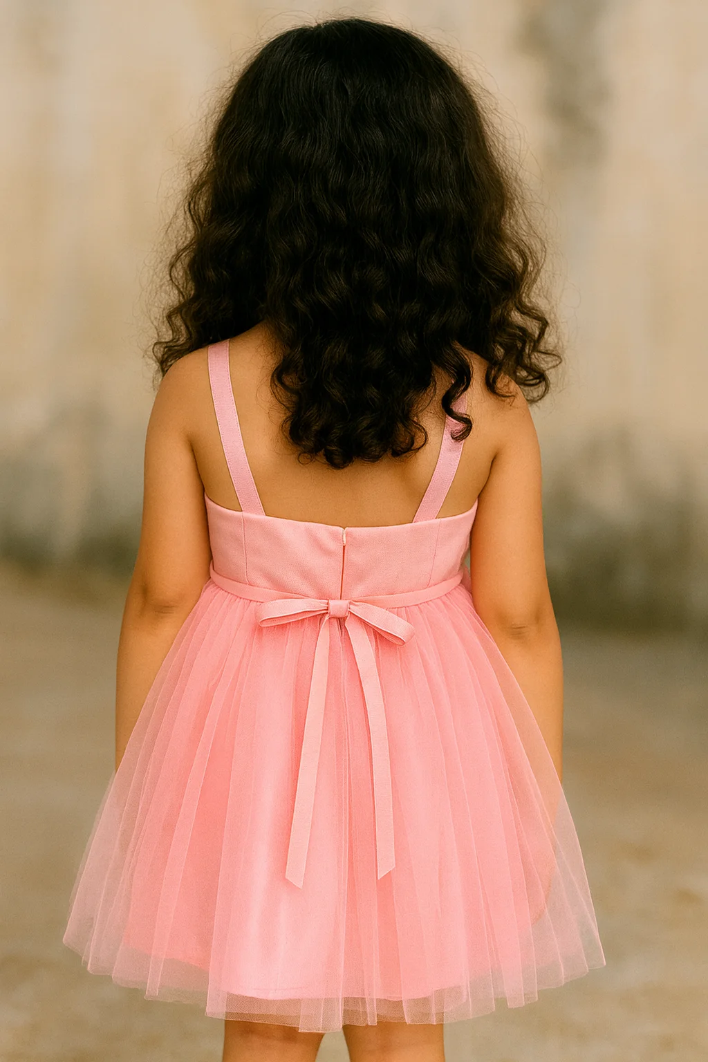 Charming Peach Tuil Party Dress view 3