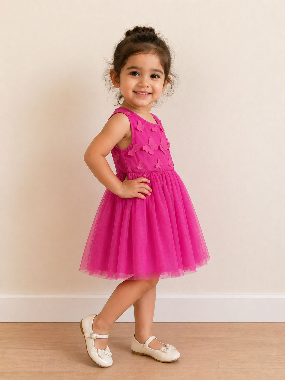 Dreamy Pink Butterfly Appliqué Knee-Length Dress view 2