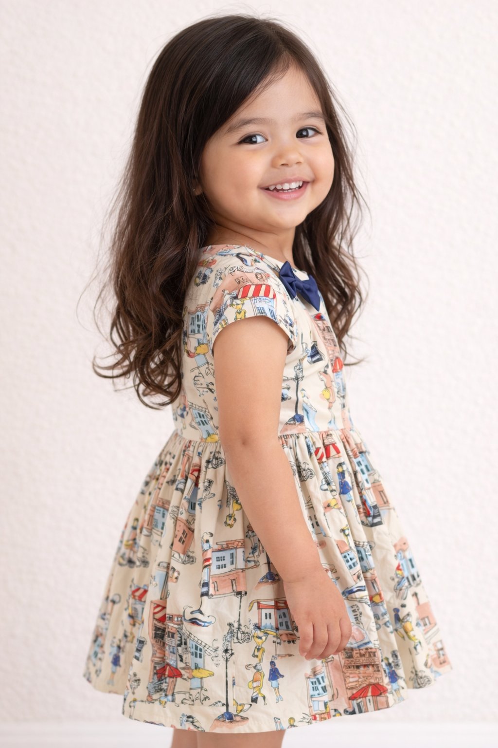 Effortlessly Chic: Beige Abstract Print Fit and Flare Dress view 3