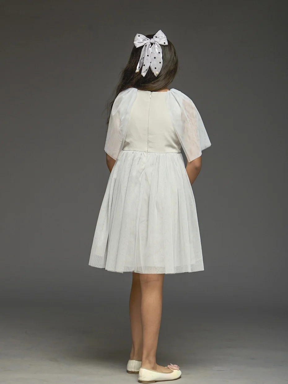 Kidsdew Sleeveless Net Fit and Flare Knee Length Dress Grey view 4