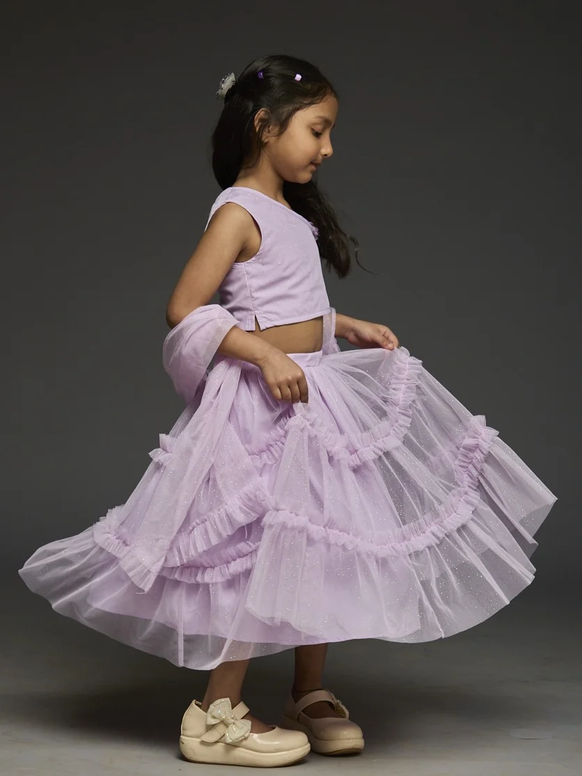 Kidsdew Sleeveless Net Fit and Flare Lehenga Choli Set view 2