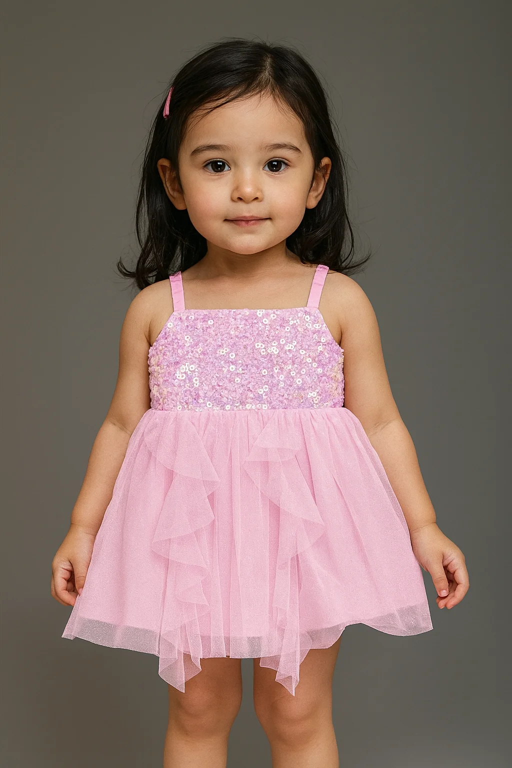 Kidsdew sleeveless Net fit and flare Above Knee Length dress Pink