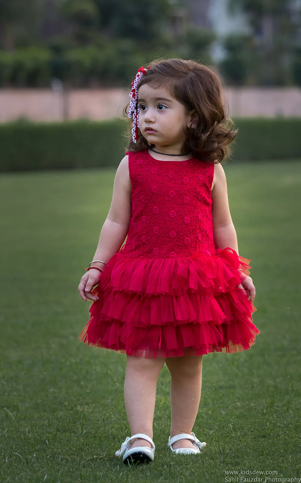 Stunning Red Design Net Fit and Flare Party Dress