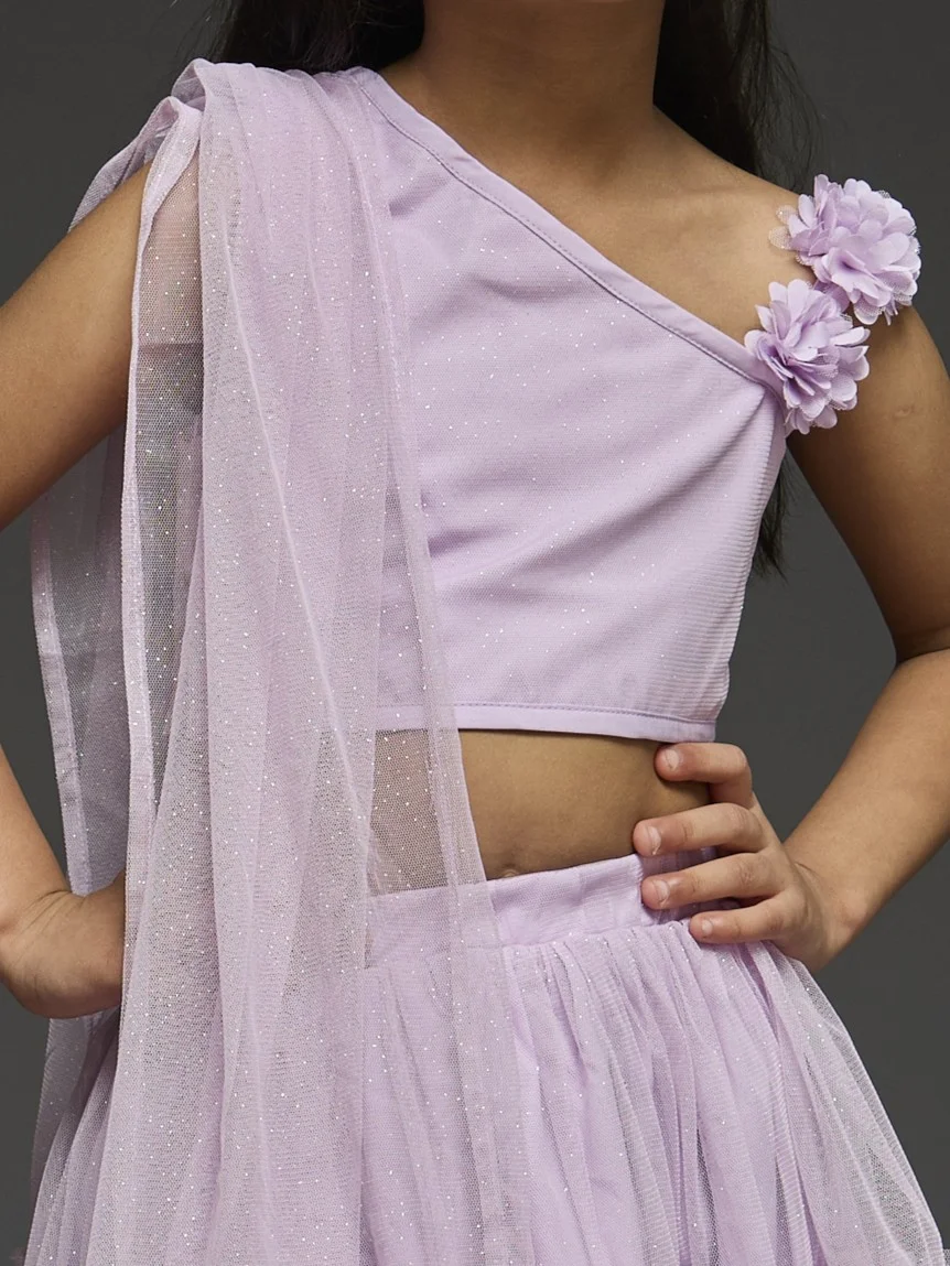 Kidsdew Sleeveless Net Fit and Flare Lehenga Choli Set view 5