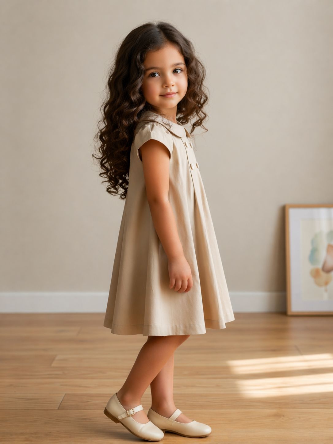 Elegant Double-Button A-Line Kids Dress view 2