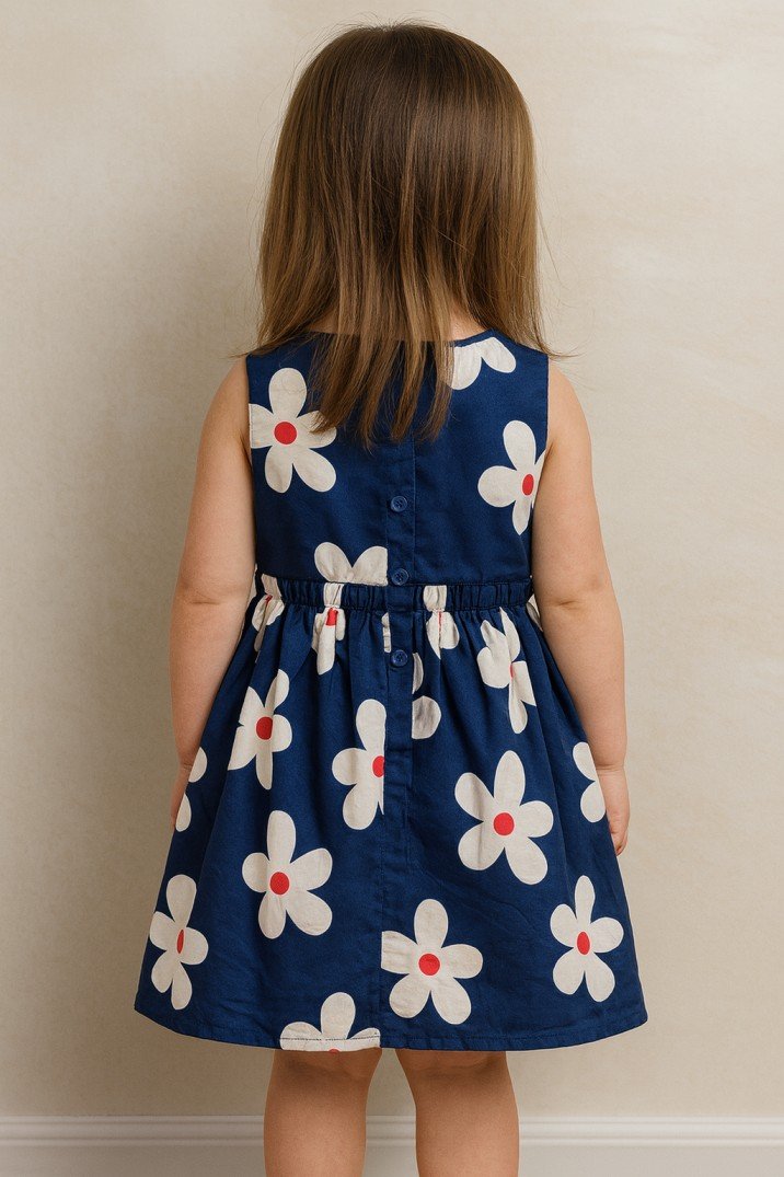 Navy Blue Floral Cotton Dress view 2
