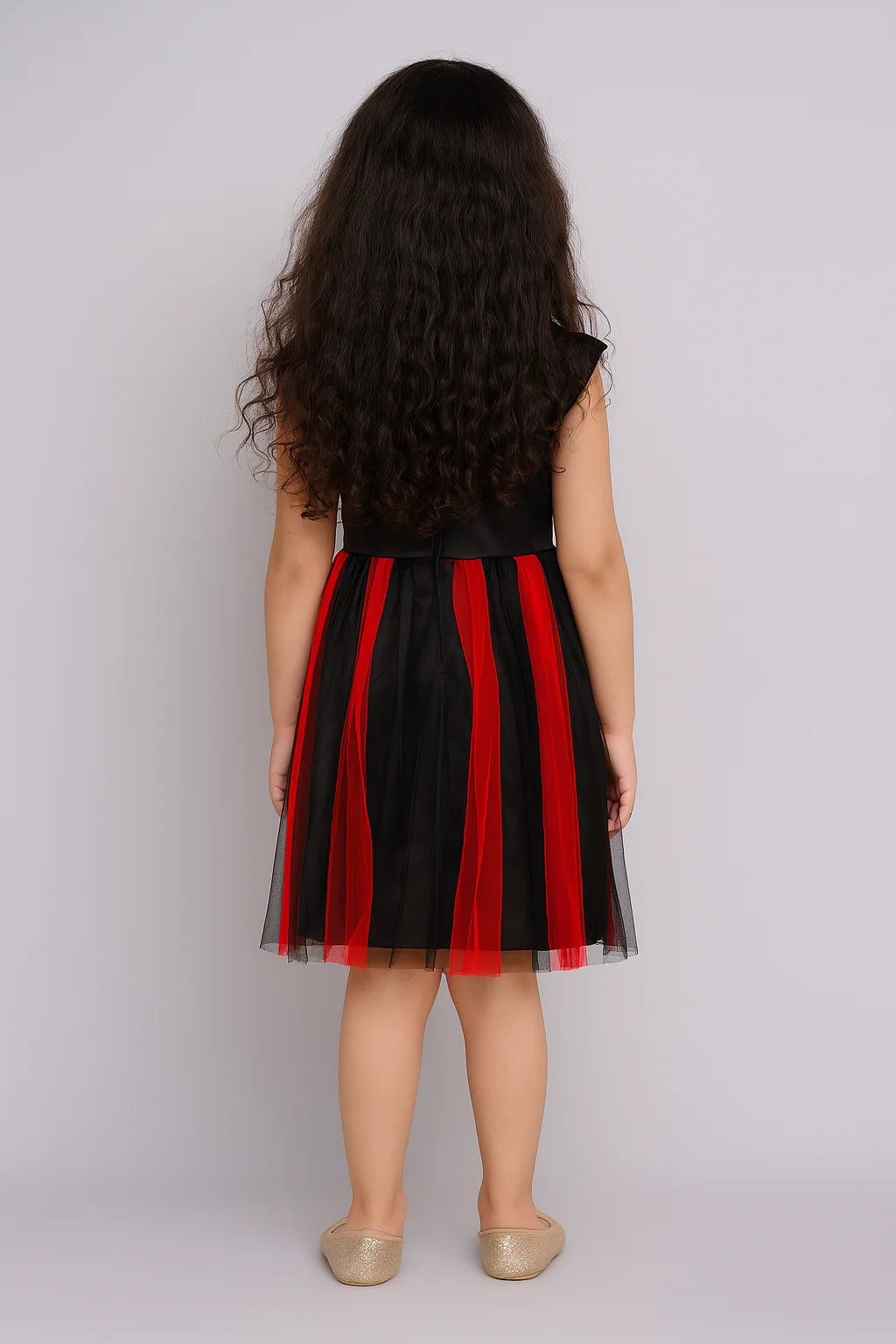 Elegant Black and Red Bouquet Tuil Dress view 2