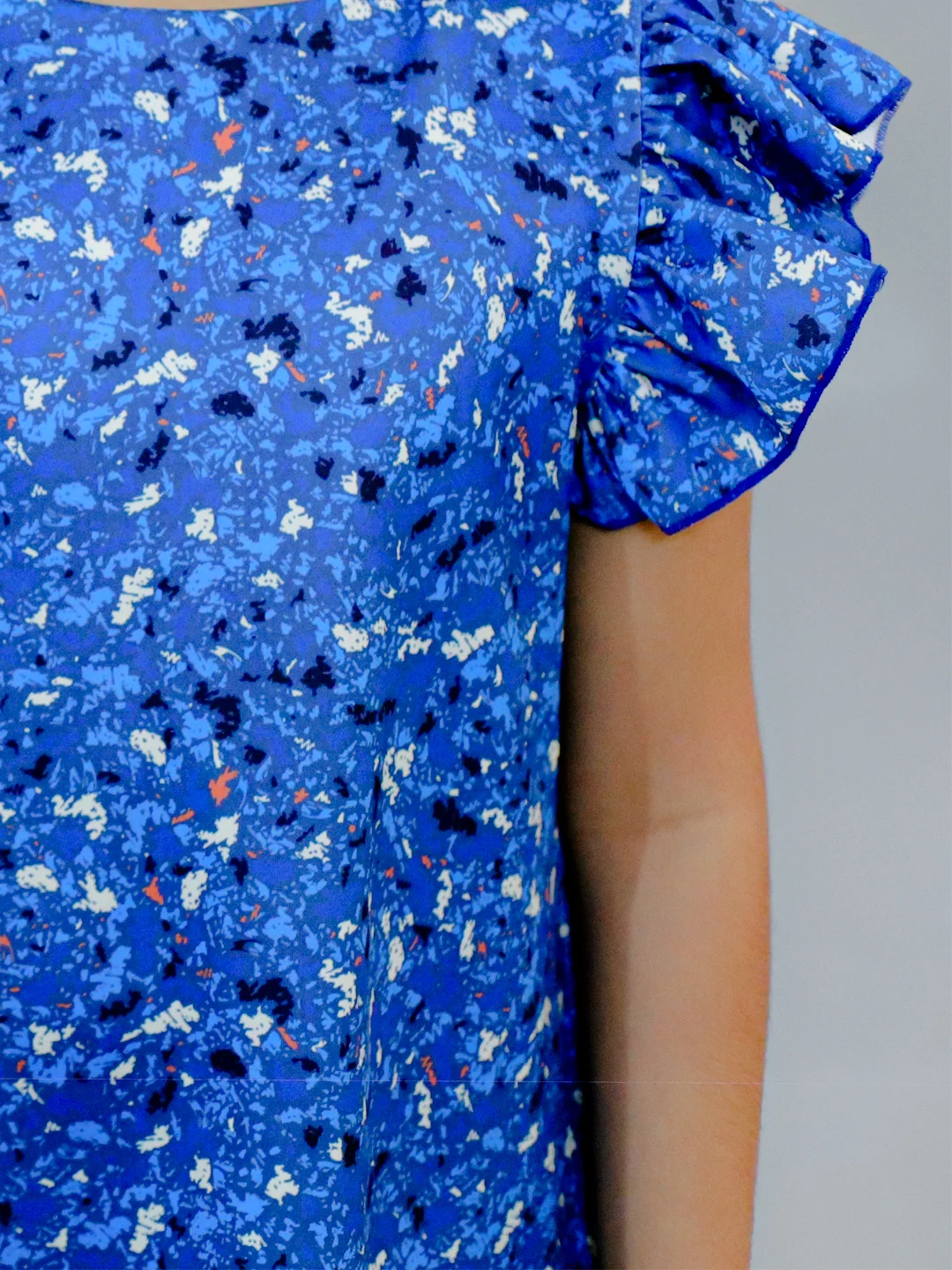 Flared sleeves all over printed A-Line knee length dress comes with concealed pockets blue view 4