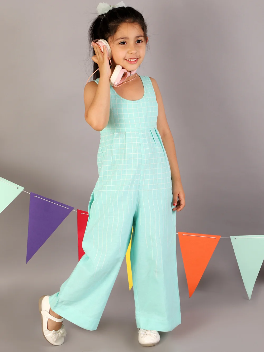 Stylish Green Checked Sleeveless Jumpsuit