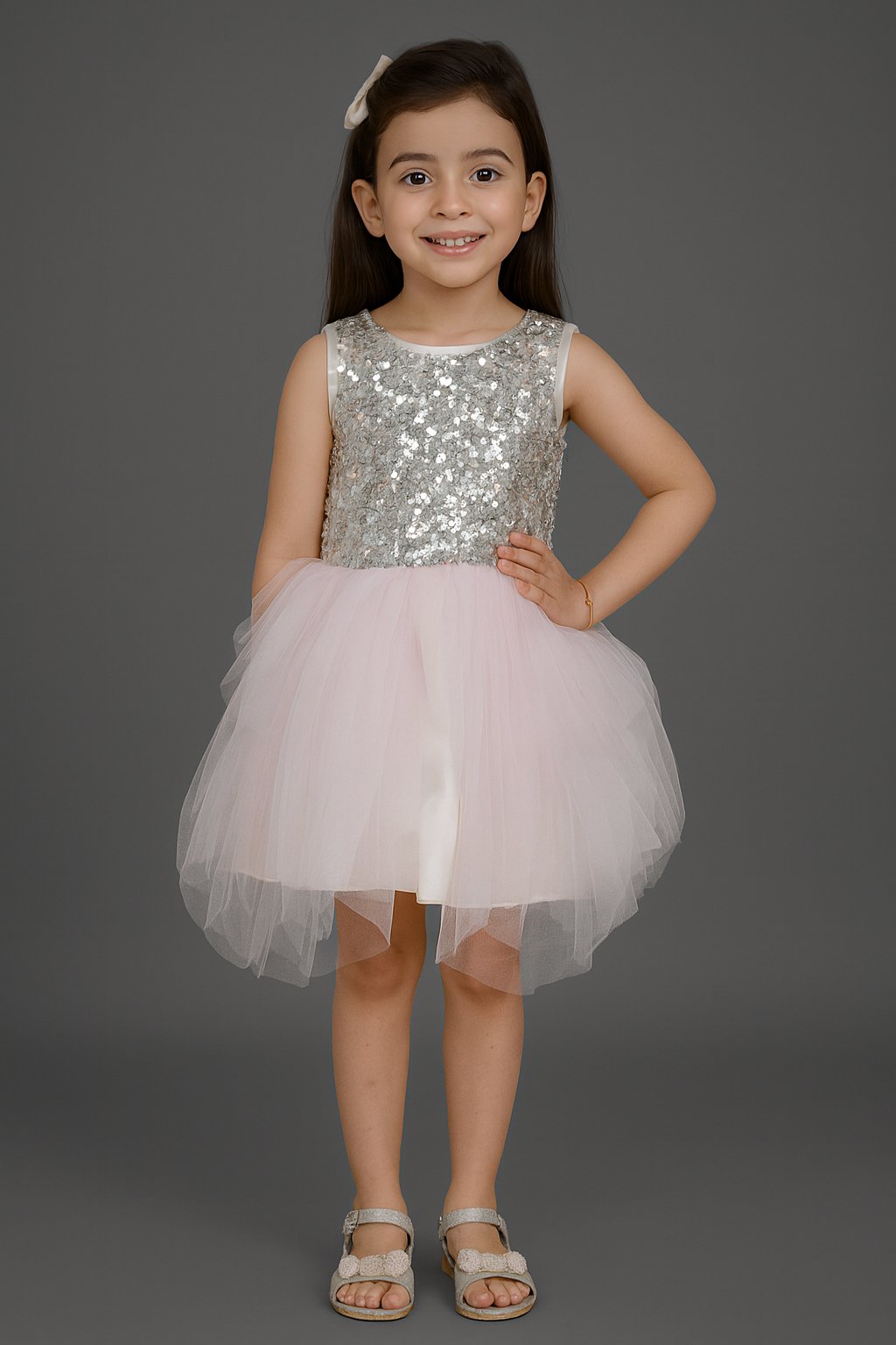 Chic White Sequenced Yoke Net Party Dress