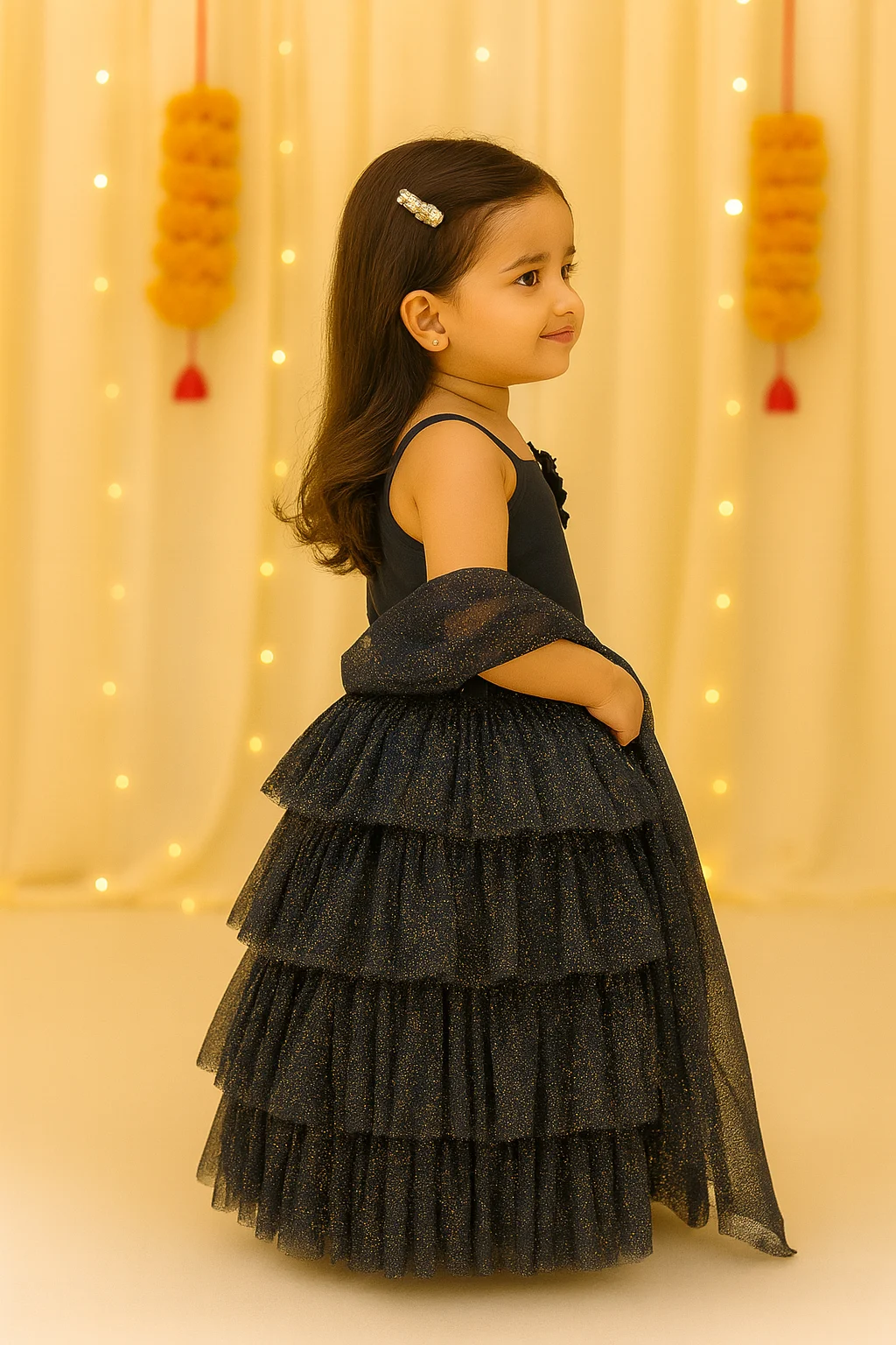 KidsDew Flared Glitter Net Lehenga Choli Navy view 2