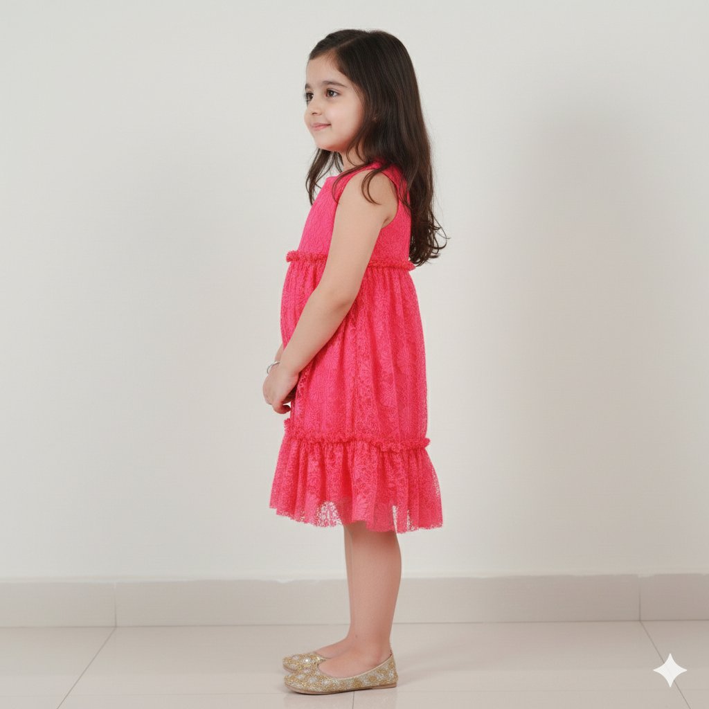 Stunning Fuchsia Sleeveless Pleated Net Party Dress view 3