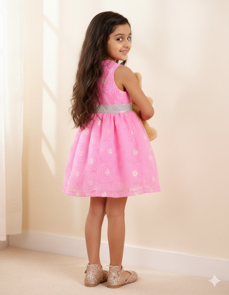 Pink Sleeveless Net Party Dress view 3