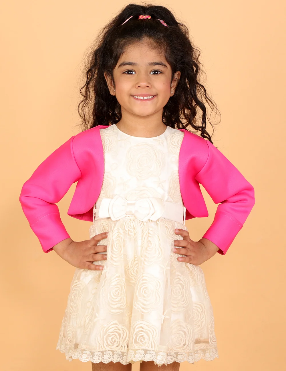 Pretty Pink Scuba Quarter Sleeves Front Open Shrug