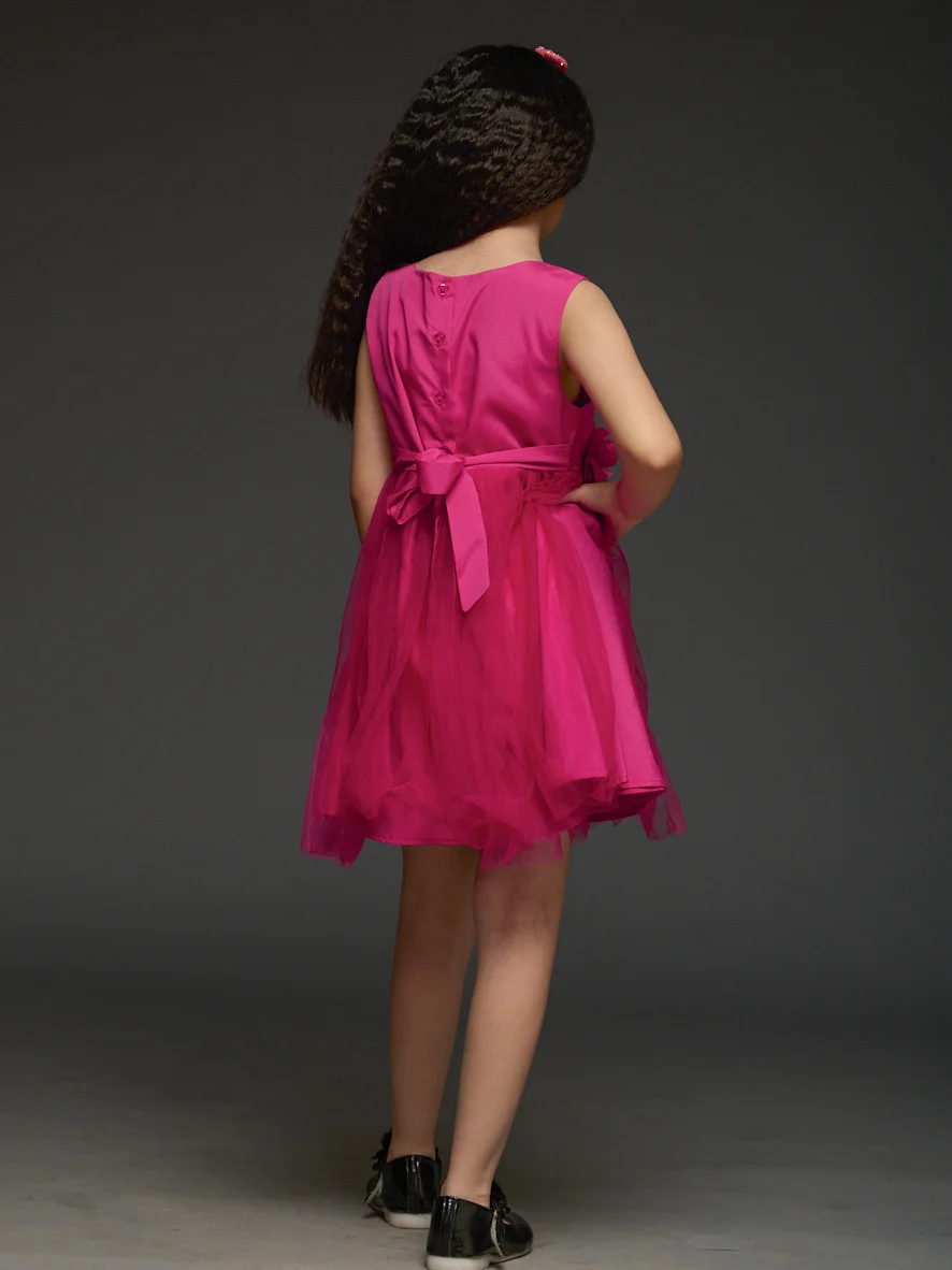 KidsDew sleeveless Fit and Flare Knee Length Dress FUCHSIA view 3