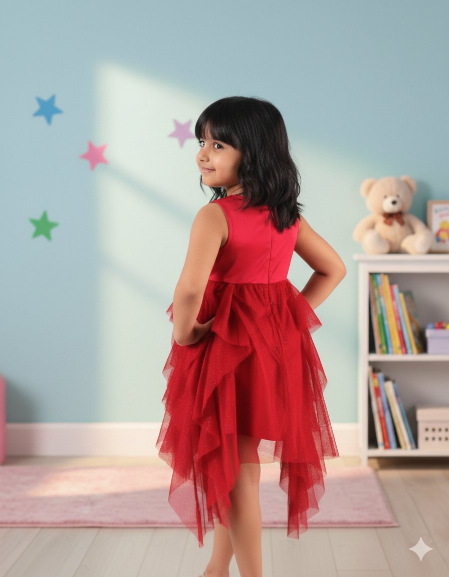 Elegant Maroon Sequined Tuil Party Dress view 2