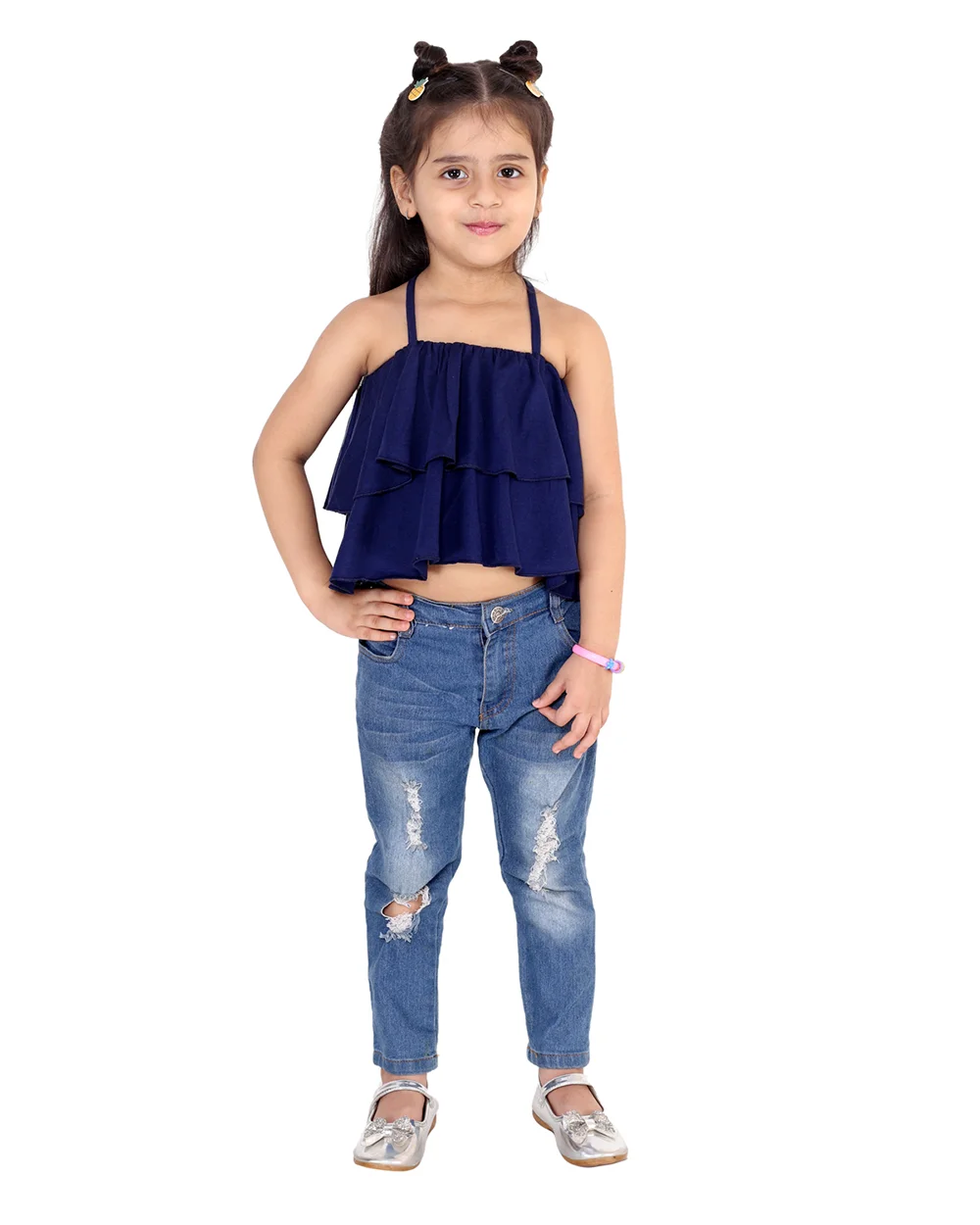 Chic Navy Hosiery Criss-Cross Back Top