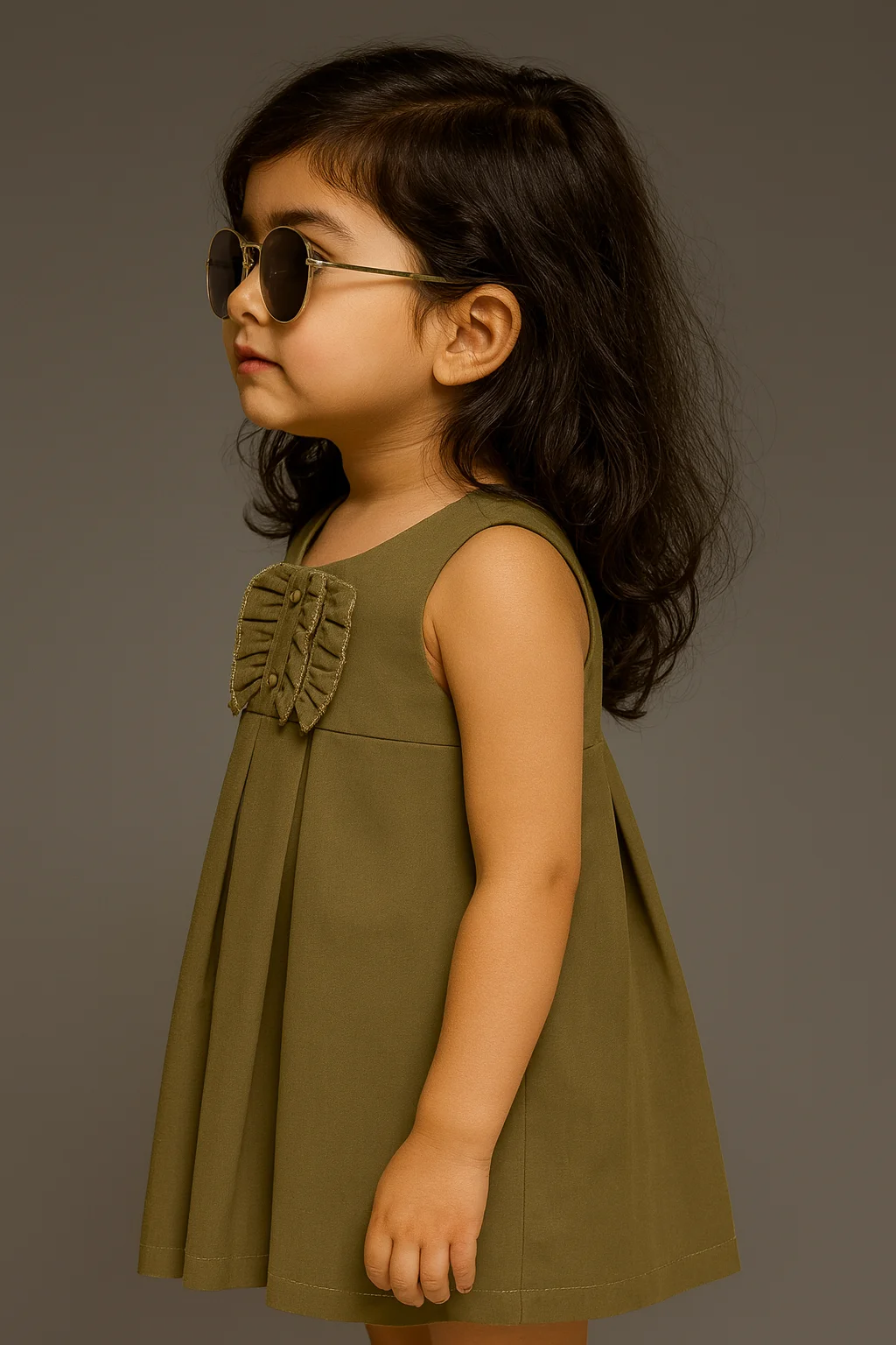 Kidsdew sleeveless Crinkled Crepe A- line dress green view 3
