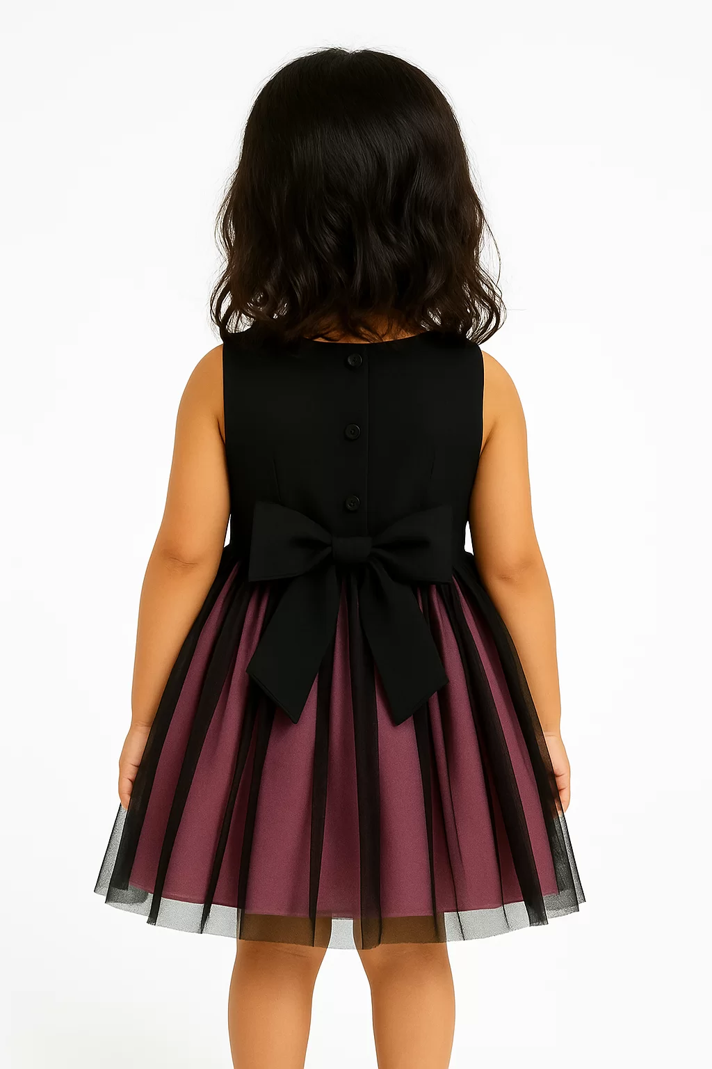 Stylish Black Girls’ Party Dress with Back Bow view 3