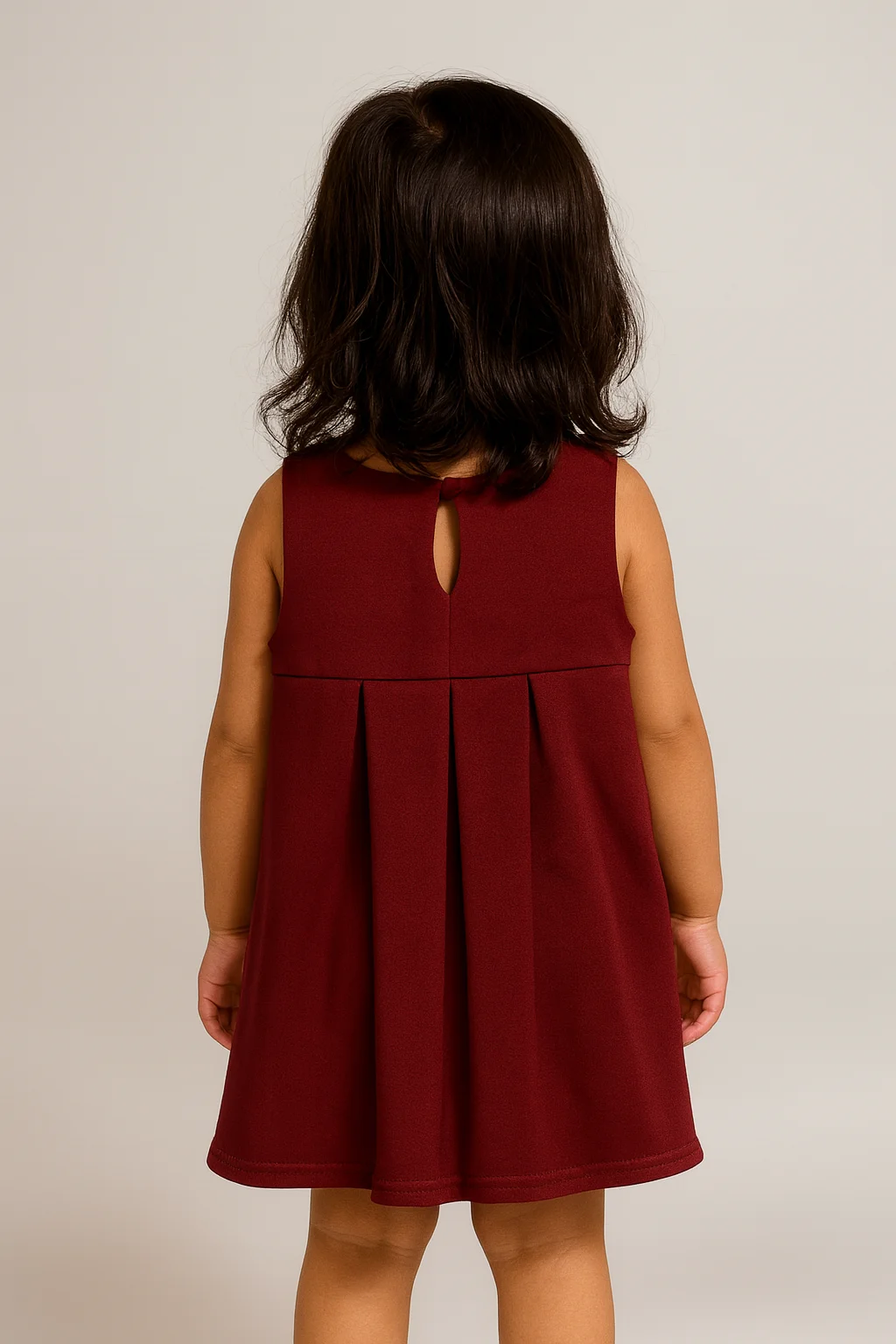 Kidsdew sleeveless Crinkled Crepe A- line dress Maroon view 2