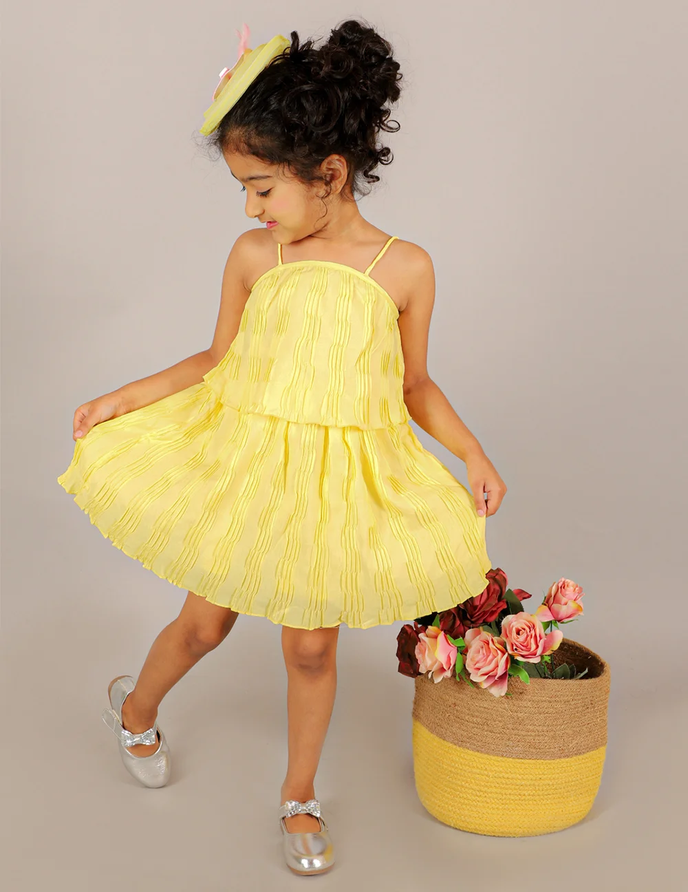 Stylish Yellow Noodle Strappy Summer Dress