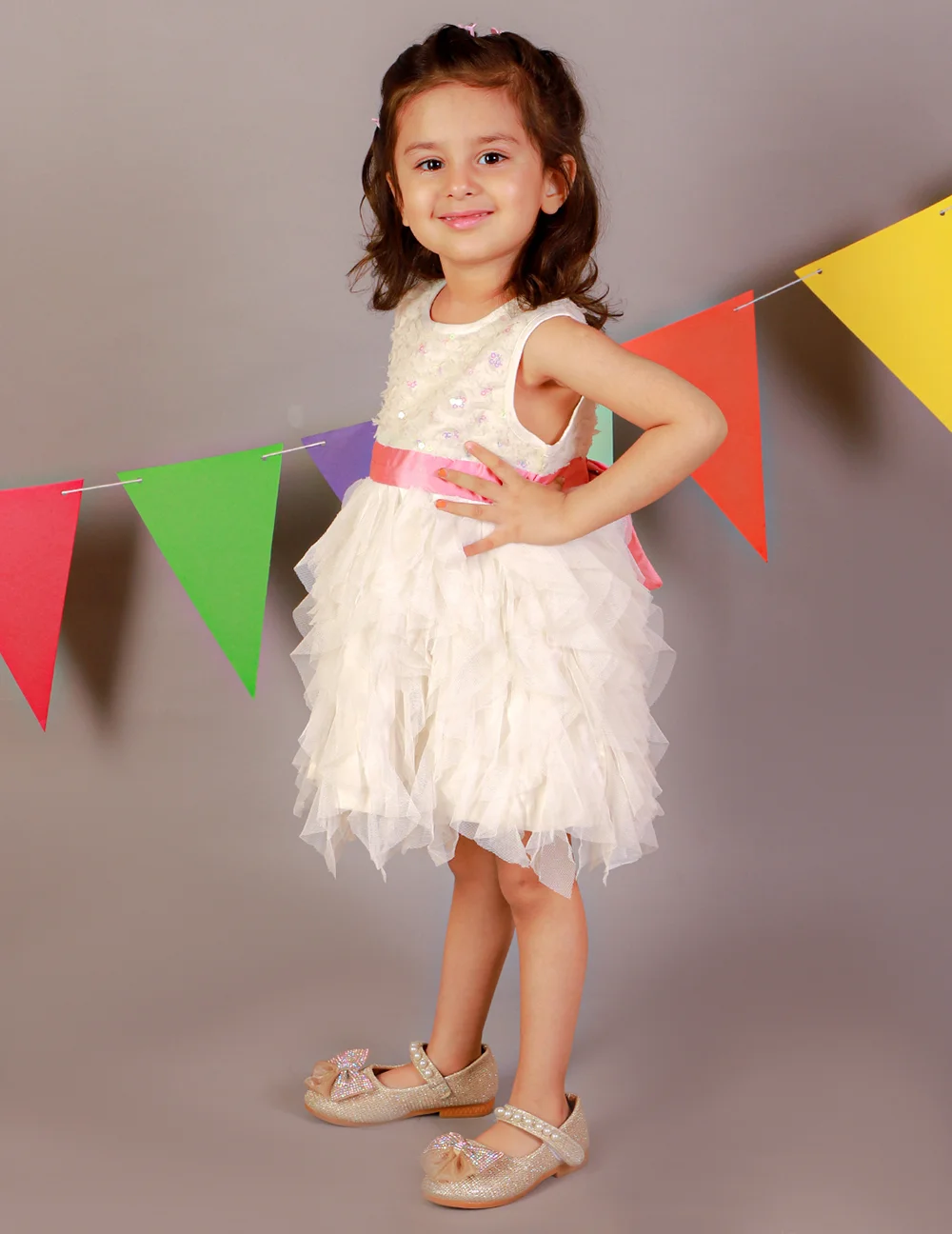 Radiant White Sequin Fit and Flare Dress view 2