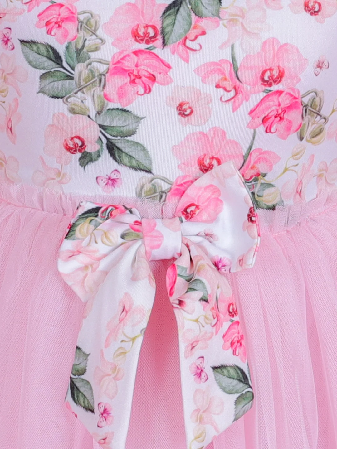 Half sleeves knee length ponte and net fit and flare casual dress with bow pink view 3