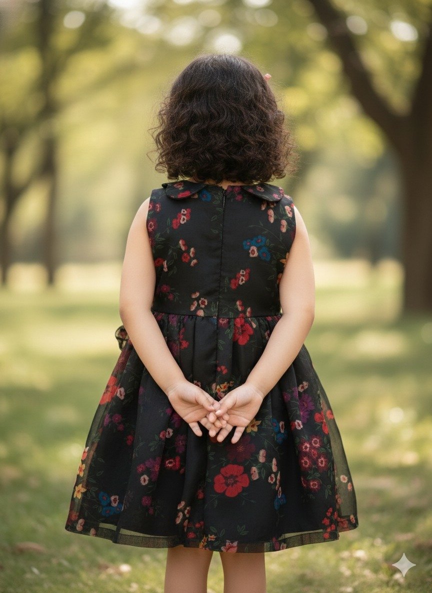 Elegant Blossom Black Party Dress view 3