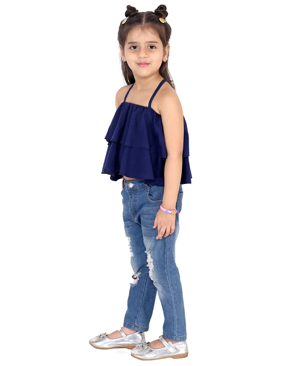 Chic Navy Hosiery Criss-Cross Back Top view 3