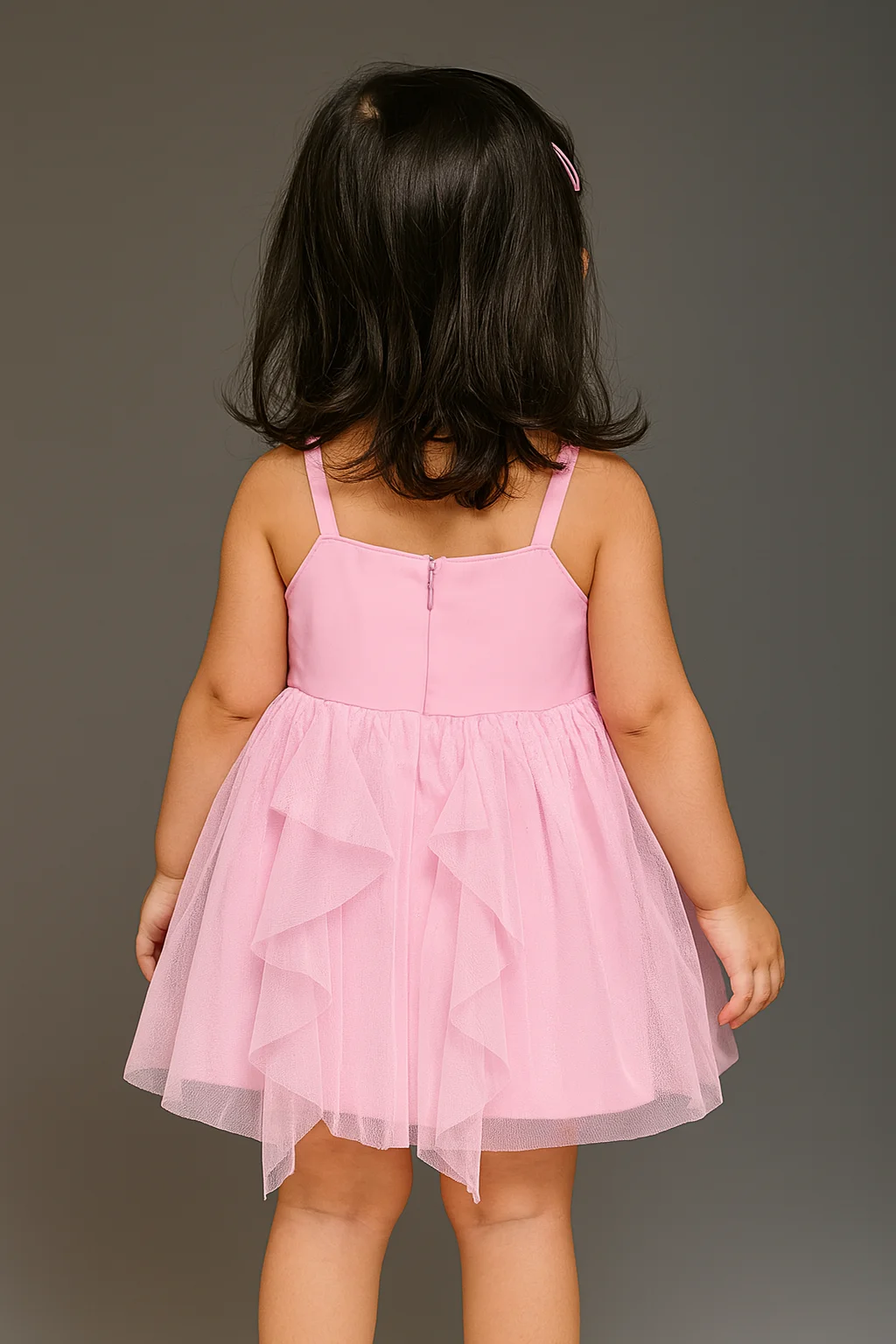 Kidsdew sleeveless Net fit and flare Above Knee Length dress Pink view 3