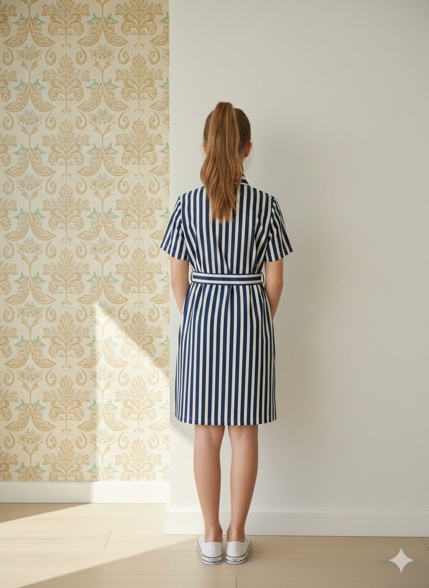 Classic Navy Stripe Button-Down Shirt Dress view 2