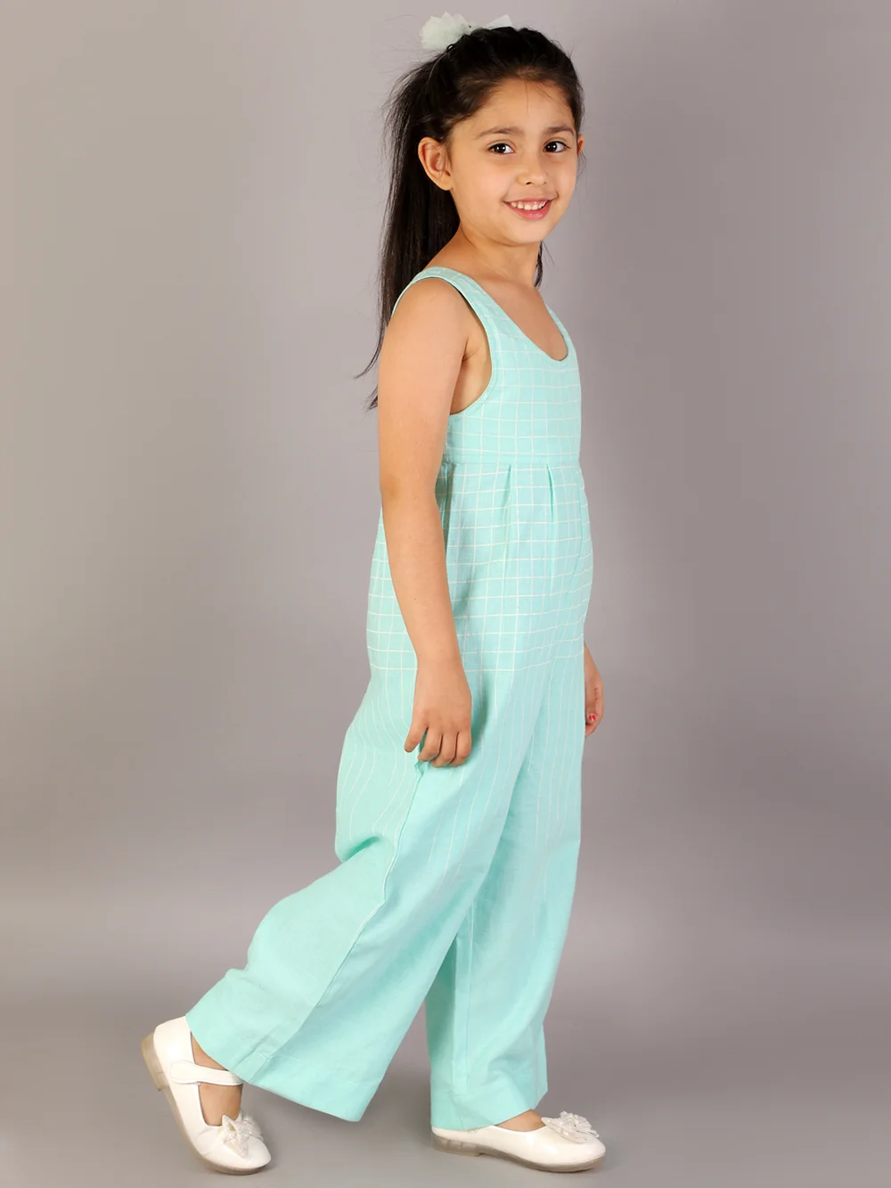 Stylish Green Checked Sleeveless Jumpsuit view 2