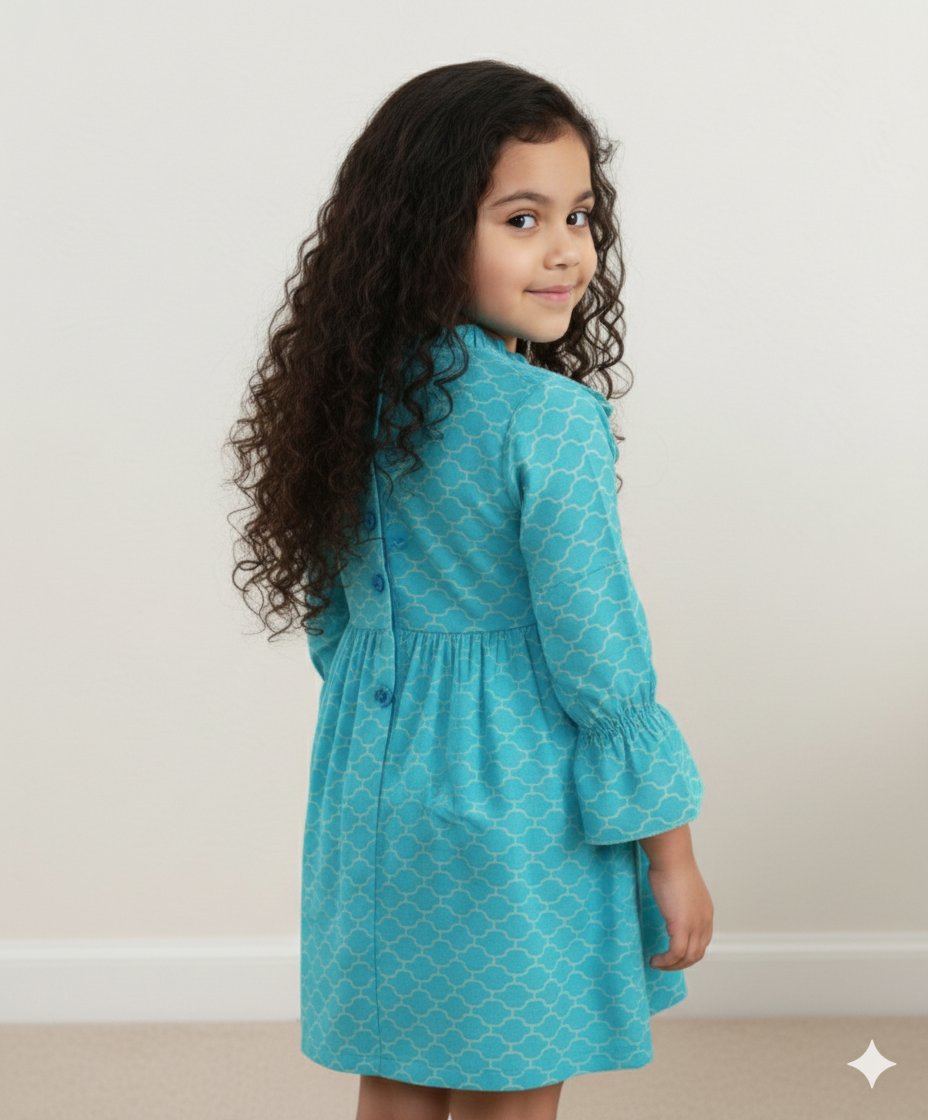 Chic Blue Girls’ Check Printed Dress view 2