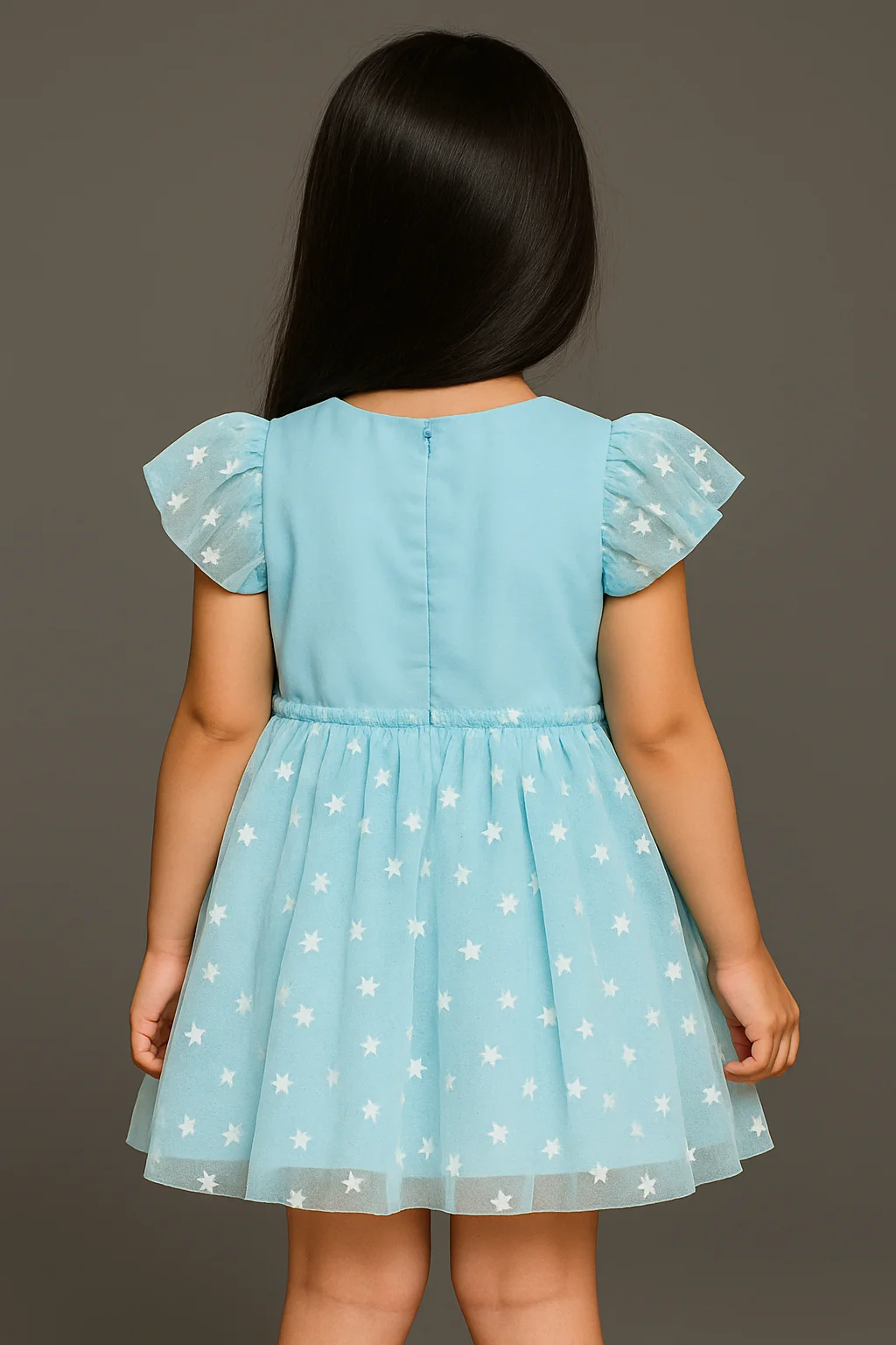 Kidsdew Star Print Net flared dress view 2