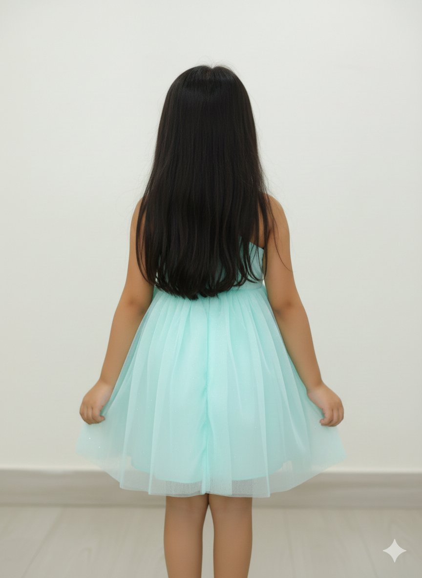 Mint Shimmery One Shoulder Party Dress for Kids view 2